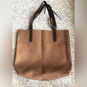 NWT BOLSO reversible brown/tan suede/pleather tote w/ magnetic closer